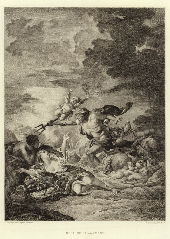 Neptun og Amymone (gravering) af Francois (after) Boucher