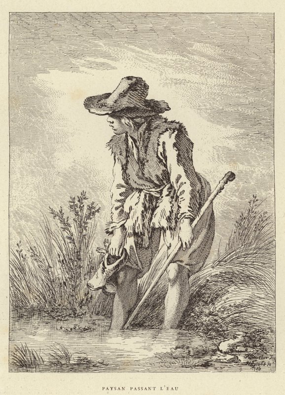 Bonde passerer vandet (gravering) af Francois (after) Boucher