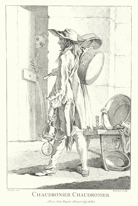 Gryde- og pandesælger (gravering) af Francois (after) Boucher