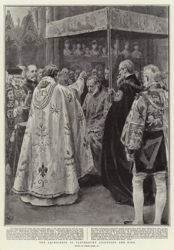 Ærkebiskoppen af Canterbury salver kongen af Frank Dadd