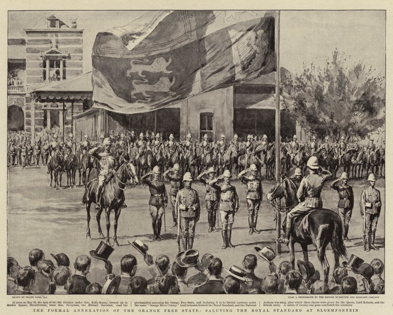 Den formelle annektering af Orange Free State, der hilser Royal Standard i Bloemfontein af Frank Dadd