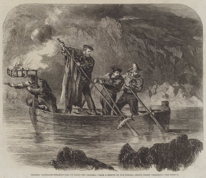 General Garibaldi spidder fisk om natten ud for Caprera af Frank Vizetelly