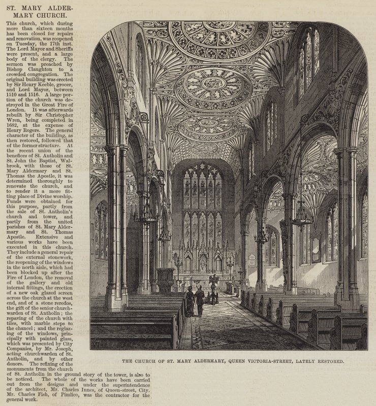 Kirken St Mary Aldermary, Queen Victoria-Street, nyligt restaureret af Frank Watkins