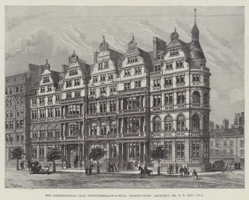 The Constitutional Club, Northumberland-Avenue, Charing-Cross, Architect, Mr R W Edis, FSA af Frank Watkins