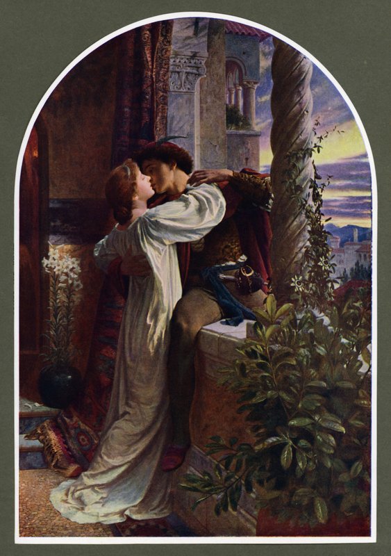 Romeo og Julie (farve litho) af Frank (after) Dicksee