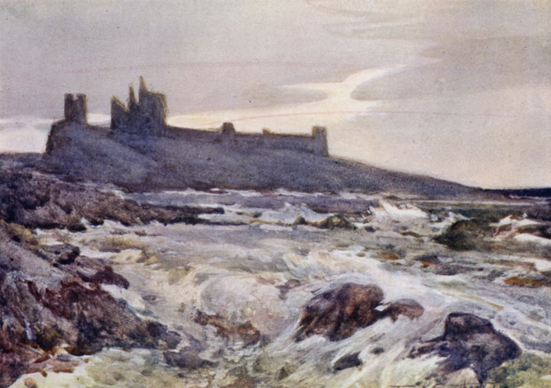 Dunstanburgh Castle (farve litho) af Frank Southgate