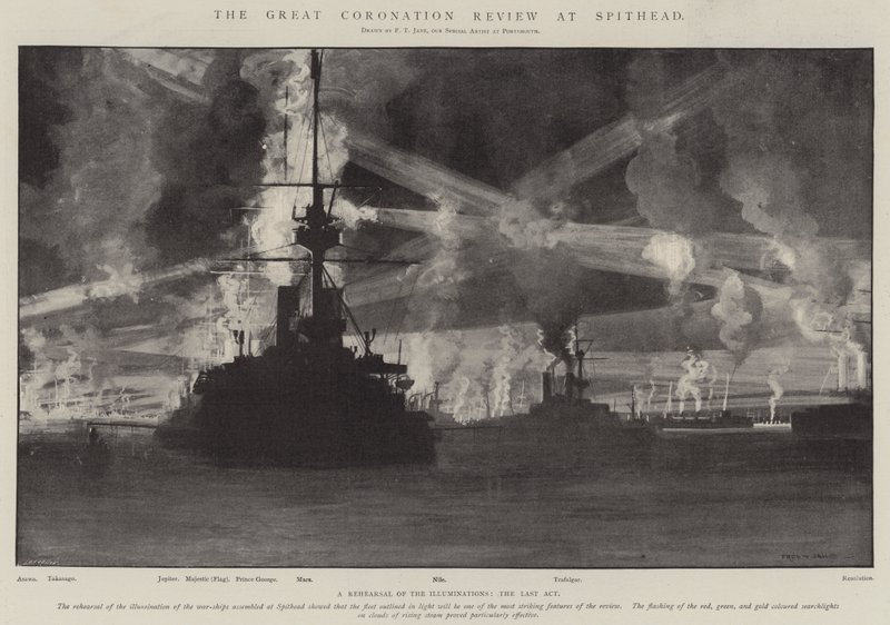 The Great Coronation Review på Spithead af Fred T. Jane