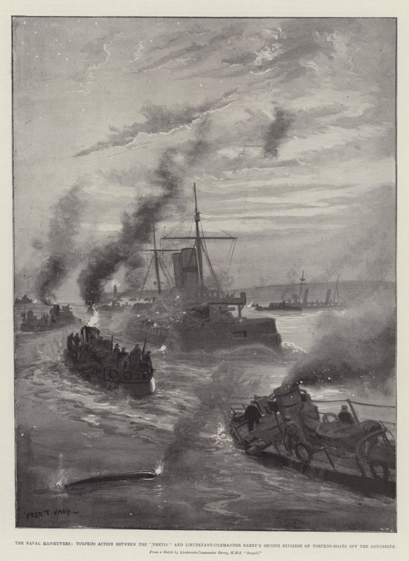 Flådemanøvrerne, torpedoaktion mellem Thetis og kommandørløjtnant Barrys anden division af torpedobåde ud for langskibene af Fred T. Jane