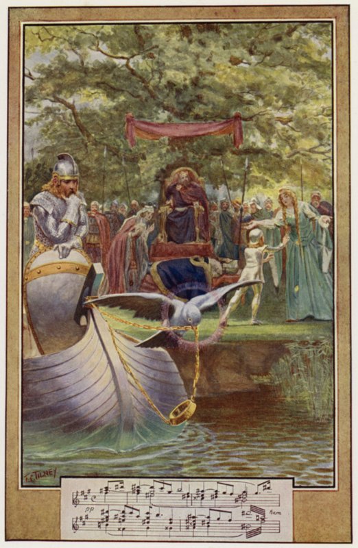 The Departure of Lohengrin (farve litho) af Frederick Colin Tilney