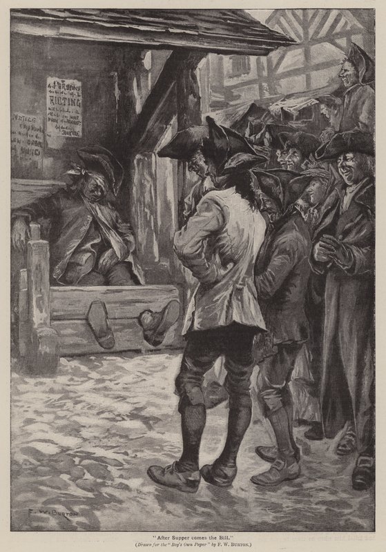 "Efter aftensmaden kommer regningen" (gravering) af Frederick William Burton