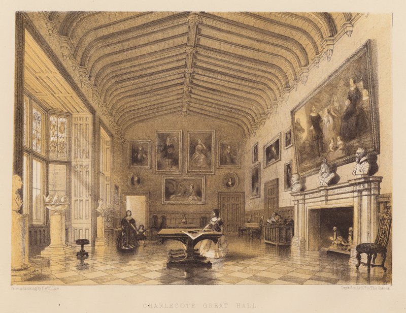 Charlecote Great Hall (akvatint) af Frederick William Hulme
