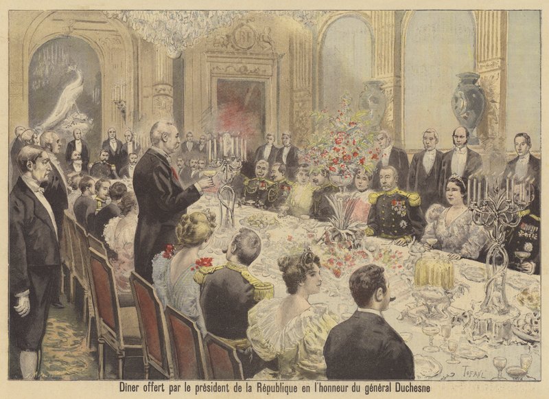 Middag arrangeret af Frankrigs præsident Faure til ære for general Duchesne af French School