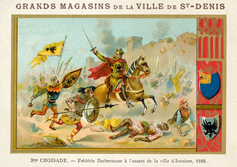 Frederick Barbarossa ved angrebet på byen Iconium, 3. korstog, 1188 af French School