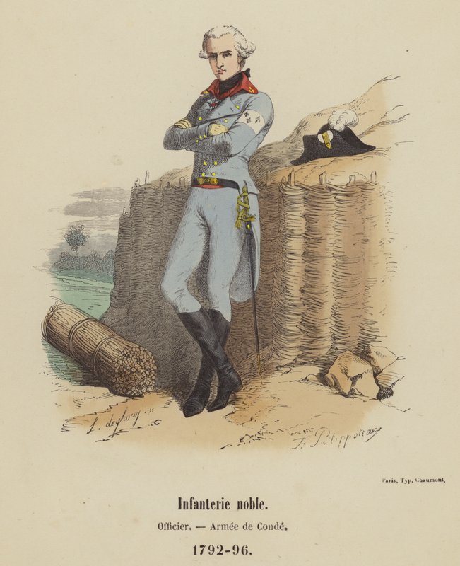 Noble infanteri, officer, Army of Conde, 1792-96 af French School