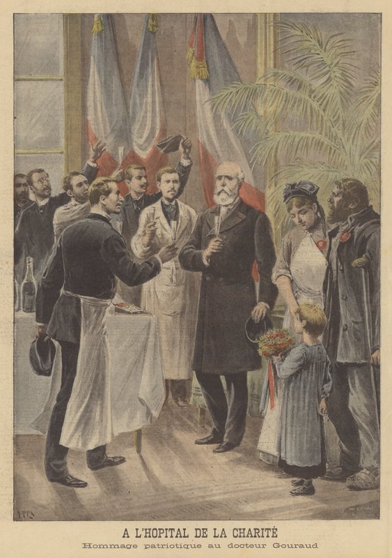 Patriotisk hyldest til ære for doktor Gouraud på Hopital de la Charite, Paris af French School