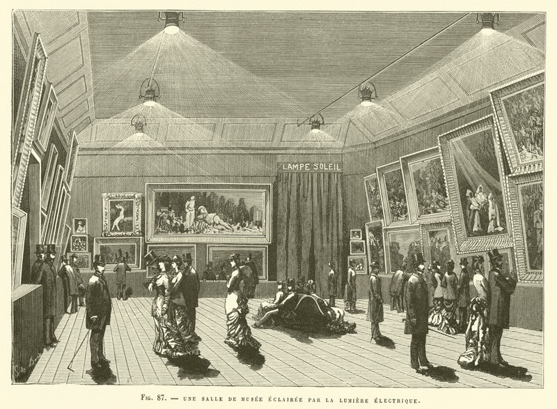 Et museumsrum oplyst af elektrisk lys af French School
