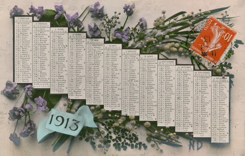 1913 kalender. Postkort sendt i 1913. af French Photographer
