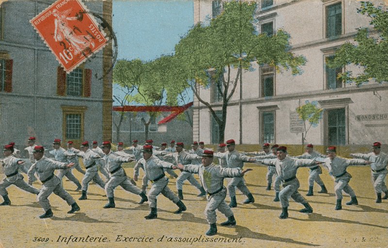 Fransk infanteri træner, postkort sendt i 1913. af French Photographer