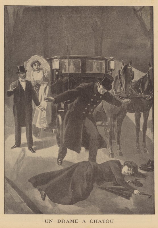Et mord i Chatou, Paris (litho) af French School
