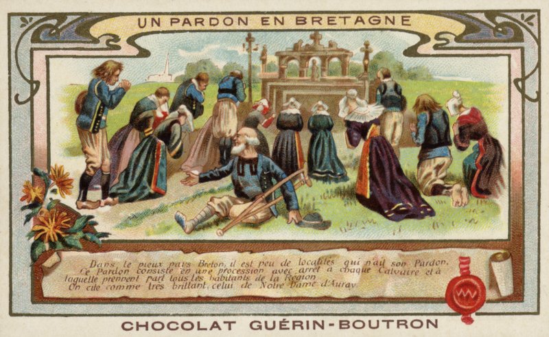 En benådning i Bretagne (chromolitho) af French School