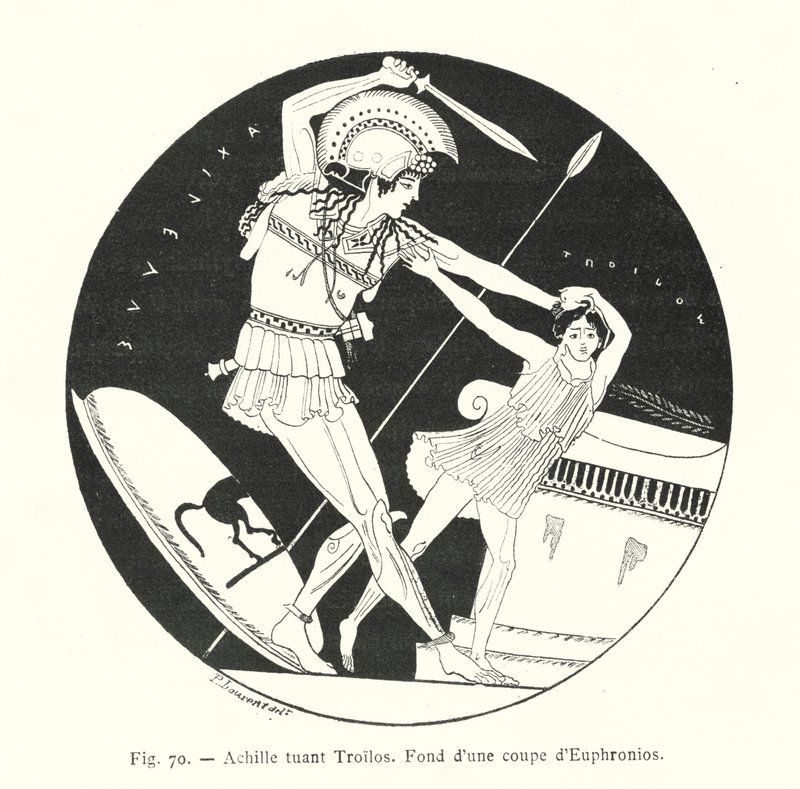 Achilleus dræber Troilus (litho) af French School