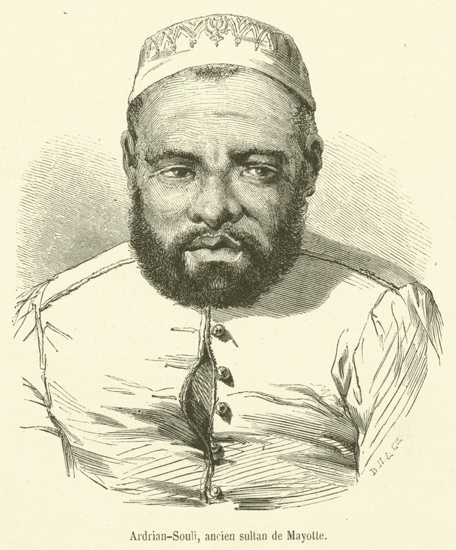 Adrian-Souli, gammel sultan af Mayotte (gravering) af French School