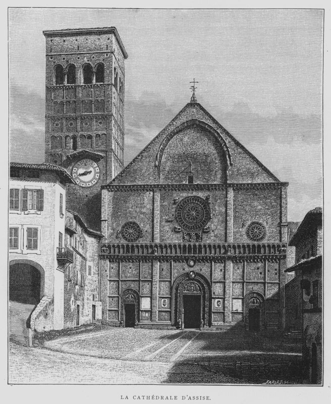 Assisi-katedralen, Italien (litho) af French School
