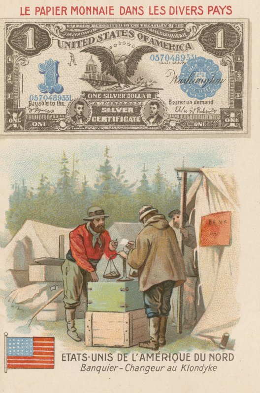 Bankmand og pengeveksler, Klondike, Alaska, USA af French School