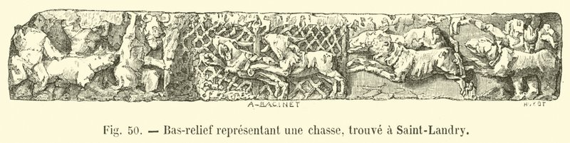 Bas-relief, der repræsenterer en jagt, fundet ved Saint-Landry af French School