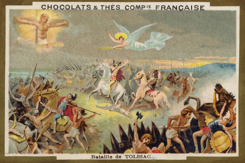 Slaget ved Tolbiac (chromolitho) af French School