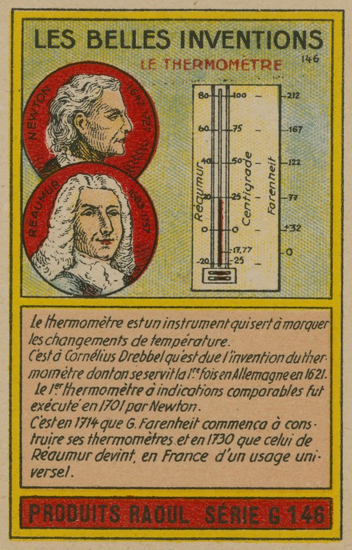 Smukt opfindelseskort, termometer af French School
