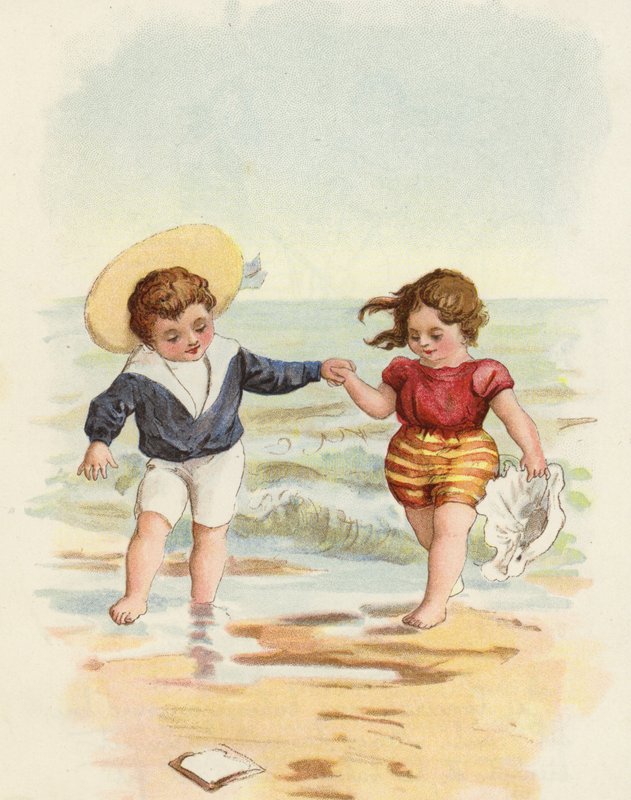 Dreng og pige leger på stranden af French School