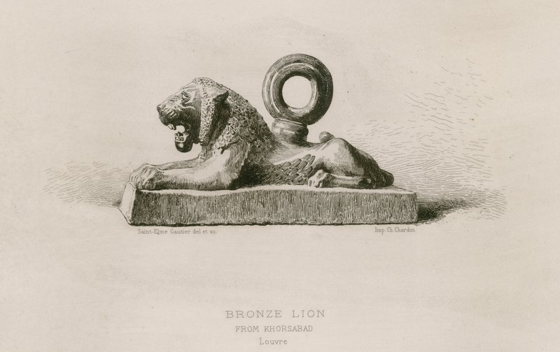 Bronzeløve, fra Khorsabad, Louvre (gravering) af French School