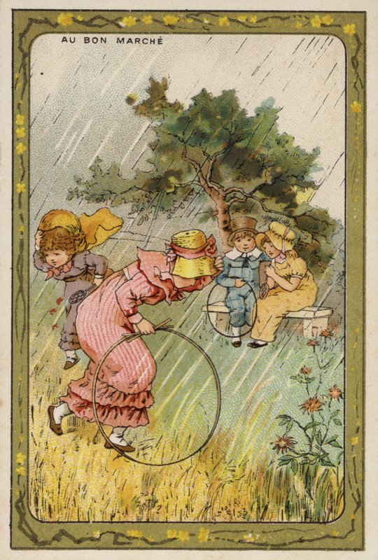 Fanget i regnen (chromolitho) af French School