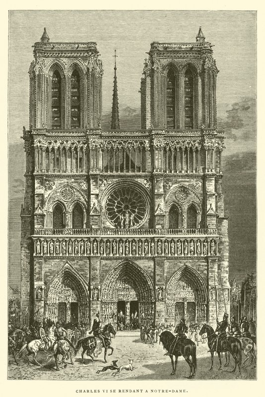 Charles VI tager til Notre-Dame (gravering) af French School