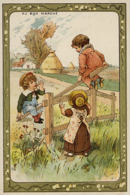 Børn leger på en vippe (chromolitho) af French School