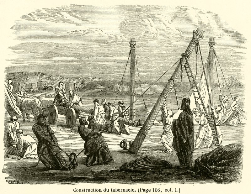 Construction du tabernacle (gravering) af French School