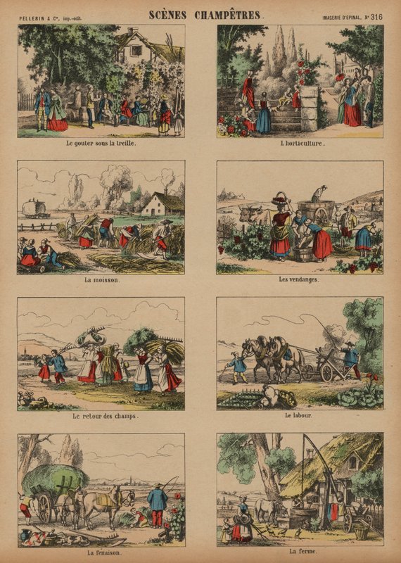 Landskabsscener (farvegravering) af French School