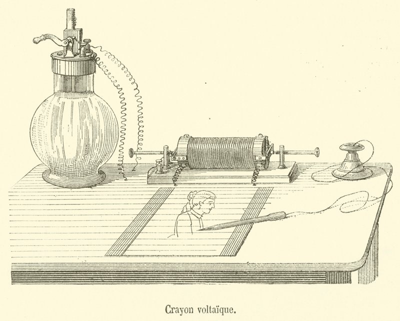 Crayon voltaique (gravering) af French School