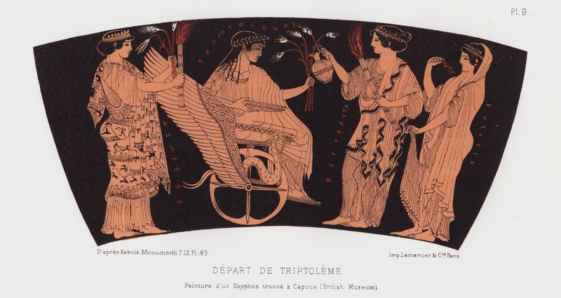 Triptolemus afgang (farve litho) af French School