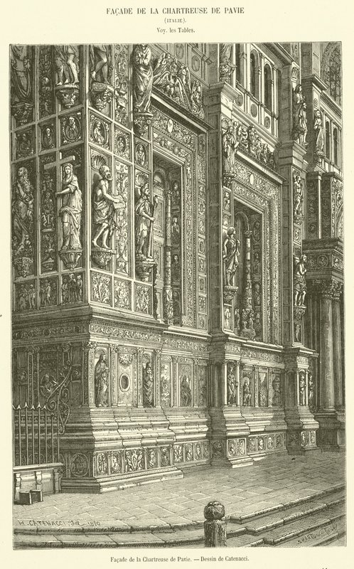 Facade af Charterhouse of Pavia (gravering) af French School