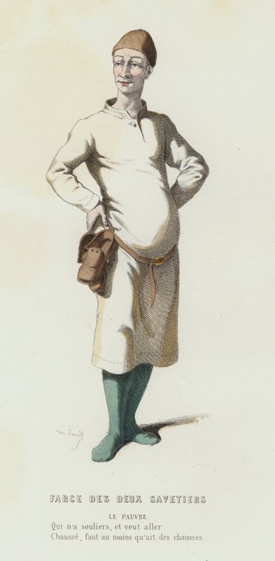 Farce Des Deux Savetiers (farvegravering) af French School
