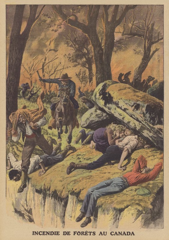 Skovbrand i Canada (farve litho) af French School