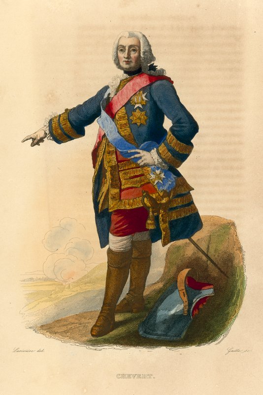 Francois de Chevert (farvet gravering) af French School