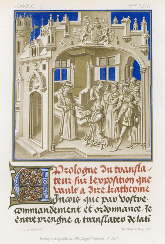Frontispice i grisaille af et manuskript af French School
