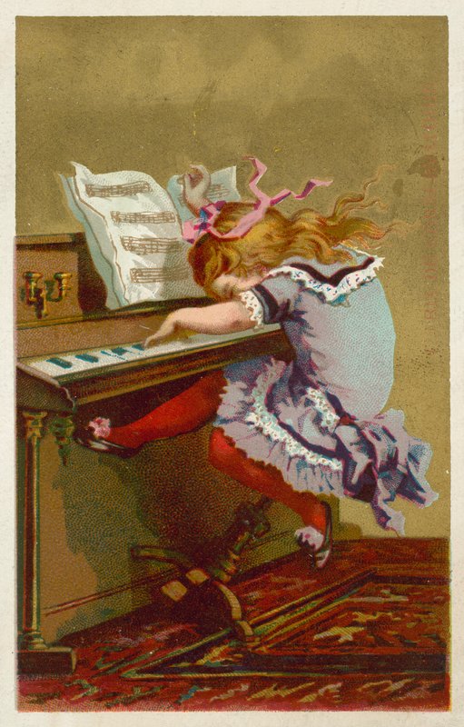 Pige spiller klaver (chromolitho) af French School