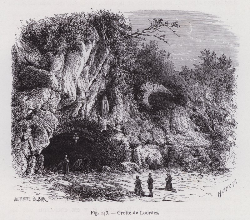 Lourdes grotte (gravering) af French School