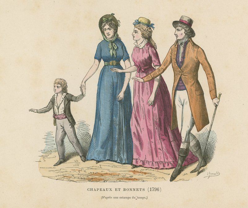 Hats and bonnets, 1796  af French School