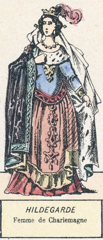 Hildegard, Karl den Stores hustru (farvet gravering) af French School