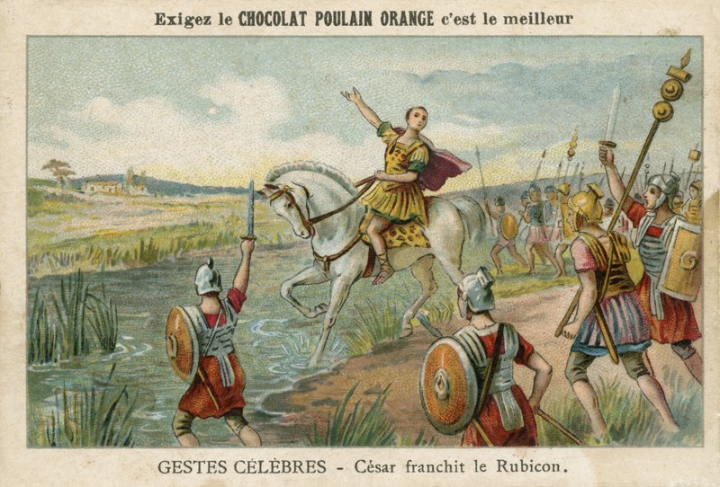 Julius Cæsar krydser Rubicon, 49 f.Kr af French School